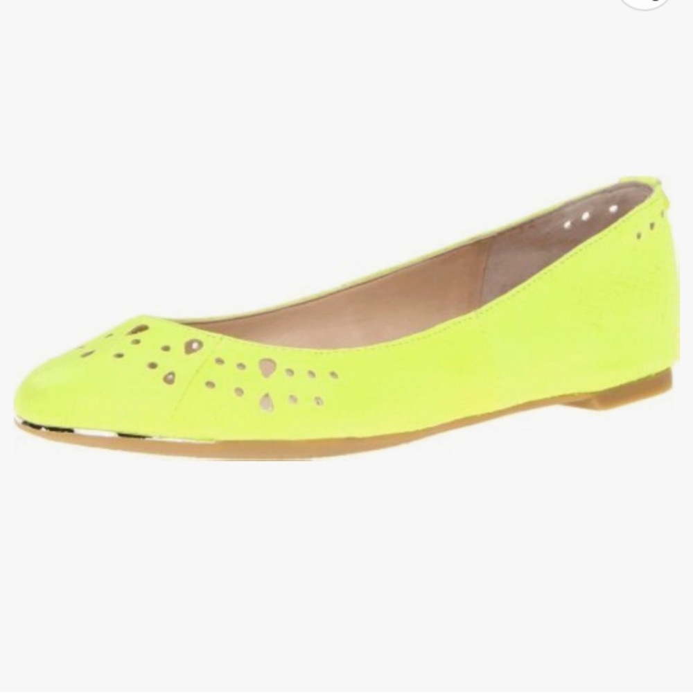 SAM EDELMAN Leighton Neon Yellow Ballet Flats SnakeskinLeather